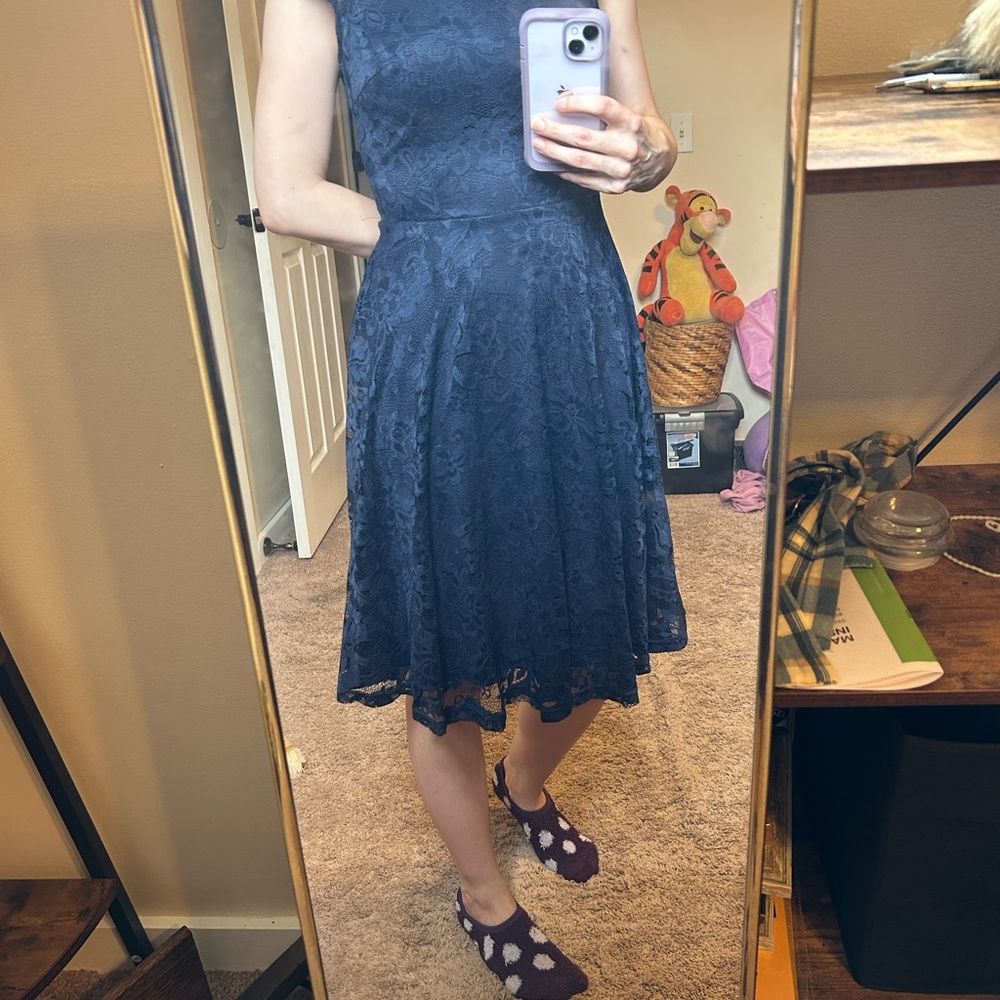 Elegant Blue Lace Dress